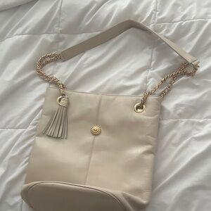 Chic Cream Shoulder Bag with Gold Accents